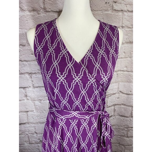 41 Hawthorn Medium Purple Gray Kassidy Wrap Fit Flare Geometric Dress 054 - Picture 5 of 15